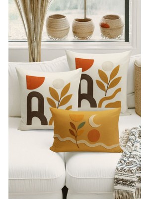 Bertille Home Çift Tarafı Dijital Baskılı  3'lü Kırlent Kılıfı Seti (Panç /punch Nakış Desen Görünümlü)