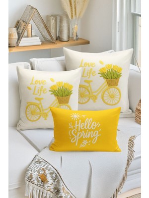 Bertille Home Çift Tarafı Dijital Baskılı  3'lü Kırlent Kılıfı Seti (Panç /punch Nakış Desen Görünümlü)