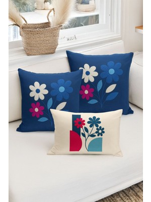 Bertille Home Çift Tarafı Dijital Baskılı  3'lü Kırlent Kılıfı Seti (Panç /punch Nakış Desen Görünümlü)