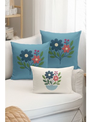 Bertille Home Çift Tarafı Dijital Baskılı  3'lü Kırlent Kılıfı Seti (Panç /punch Nakış Desen Görünümlü)