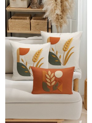 Bertille Home Çift Tarafı Dijital Baskılı  3'lü Kırlent Kılıfı Seti (Panç /punch Nakış Desen Görünümlü)