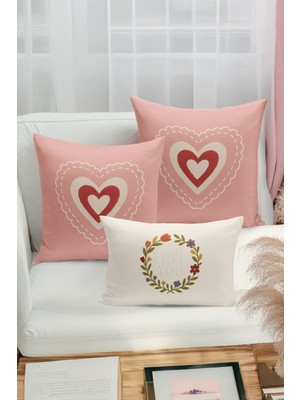 Bertille Home Çift Tarafı Dijital Baskılı  3'lü Kırlent Kılıfı Seti (Panç /punch Nakış Desen Görünümlü)