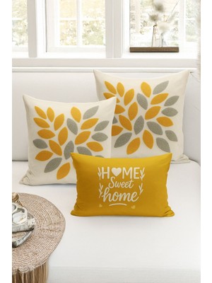 Bertille Home Çift Tarafı Dijital Baskılı  3'lü Kırlent Kılıfı Seti (Panç /punch Nakış Desen Görünümlü)