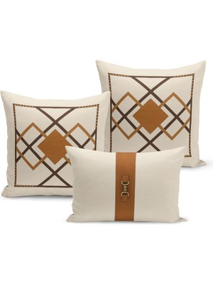 Bertille Home Klasik At Serisi Çift Tarafı Dijital Baskılı  3'lü Kırlent Kılıfı Seti (Horse)