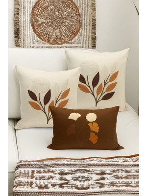 Bertille Home Çift Tarafı Dijital Baskılı  3'lü Kırlent Kılıfı Seti (Panç /punch Nakış Desen Görünümlü)