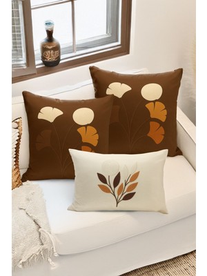 Bertille Home Çift Tarafı Dijital Baskılı  3'lü Kırlent Kılıfı Seti (Panç /punch Nakış Desen Görünümlü)