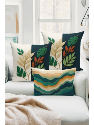 Bertille Home Çift Tarafı Dijital Baskılı  3'lü Kırlent Kılıfı Seti (Panç /punch Nakış Desen Görünümlü)