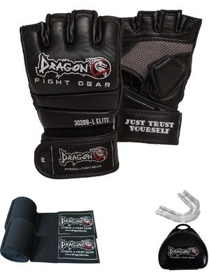 DragonDo Mma Elıte Deri Eldiven Bandaj Dişlik Set Gloves Gıftoom