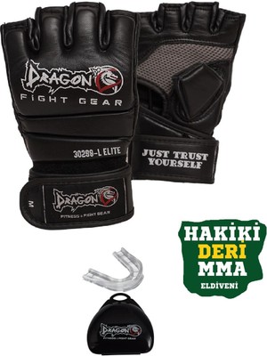DragonDo Hakiki Deri Elite Mma Eldiveni ve Dişlik Hakiki Deri Serbest Dövüş Eldiveni Gıftoom Gloves