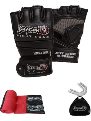 DragonDo Hakiki Deri Mma Eldiveni Boks Bandajı ve Dişlik Set Serbest Dövüş Gloves Gıftoom