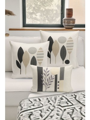Bertille Home Çift Tarafı Dijital Baskılı  3'lü Kırlent Kılıfı Seti (Panç /punch Nakış Desen Görünümlü)