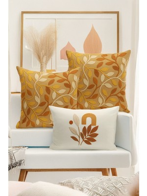 Bertille Home Çift Tarafı Dijital Baskılı  3'lü Kırlent Kılıfı Seti (Panç /punch Nakış Desen Görünümlü)