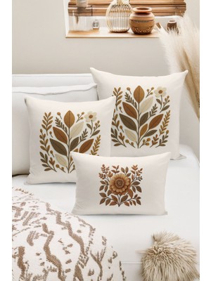 Bertille Home Çift Tarafı Dijital Baskılı  3'lü Kırlent Kılıfı Seti (Panç /punch Nakış Desen Görünümlü)