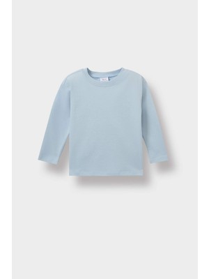 DeFacto Erkek Çocuk Basic Uzun Kollu Tişört Bisiklet Yaka Mavi Orta Kalınlık Günlük Kullanım