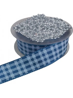 Marsilyan Tafta Ekoseli Kurdele 25 mm Indigo 10 Metre