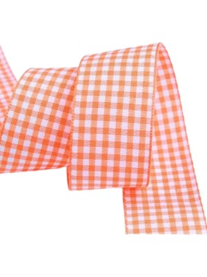 Marsilyan Tafta Ekoseli Kurdele 25 mm Turuncu 2 Metre