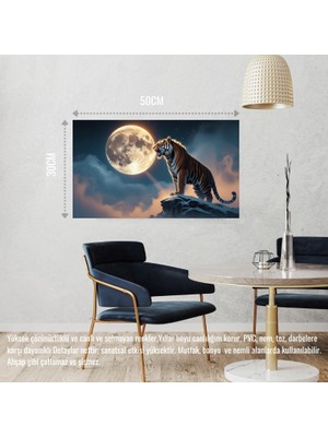 Kaplan Sisli Bir Dağda Aya Kükrüyor 02 Çerçevesiz 50X30 cm Pvc Tablo