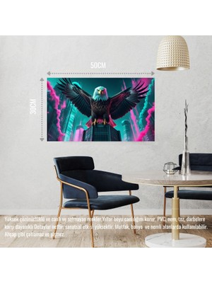 Kartal Fütüristik Bir Şehirde 04 Çerçevesiz 50X30 cm Pvc Tablo