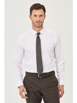 Ütü Gerektirmeyen Taılored Slim Fit Dar Kesim Klasik Yaka %100 Pamuk Armürlü Non-Iron Gömlek