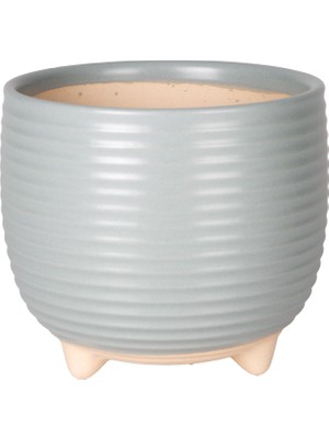 Herdekora Seramik Saksı Ayaklı Yatay Kabartma Çizgili Pudra Mavi 13X11,5 Cm.