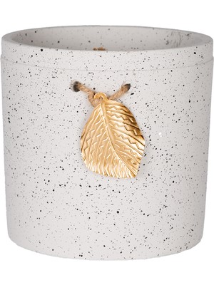 Herdekora Seramik Saksı Gold Yaprak Aksesuarlı Beyaz 13,5X13 Cm.