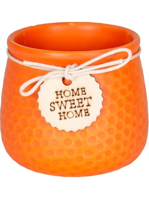 Herdekora Seramik Saksı Home Sweet Home Aksesuarlı Turuncu 8,5x7 Cm.