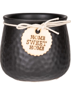 Herdekora Seramik Saksı Home Sweet Home Aksesuarlı Siyah 8,5x7 Cm.