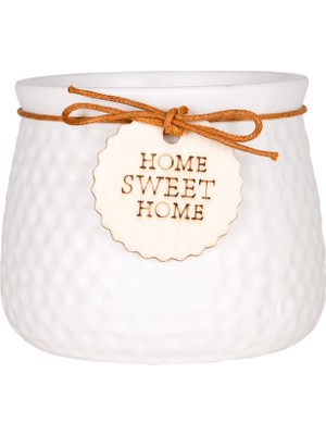 Herdekora Seramik Saksı Home Sweet Home Aksesuarlı Beyaz 10,5x8 Cm.