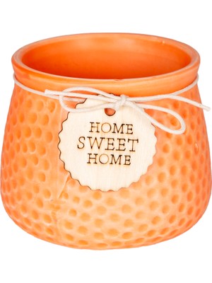 Herdekora Seramik Saksı Home Sweet Home Aksesuarlı Turuncu 10,5x8 Cm.