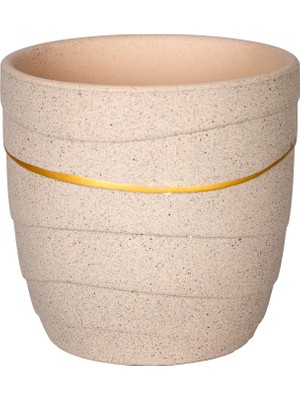 Herdekora Seramik Saksı Gold Şeritli Bej 12X11,5 Cm.