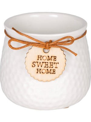 Herdekora Seramik Saksı Home Sweet Home Aksesuarlı Beyaz 8,5x7 Cm.