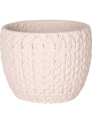 Herdekora Beton Saksı Örgü Desenli Krem 14X13 Cm.