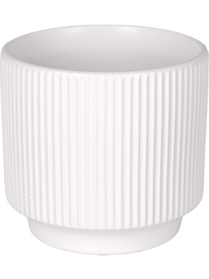Herdekora Seramik Saksı Dikey Kabartma Çizgili Beyaz 12,5X12 Cm.