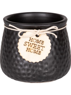 Herdekora Seramik Saksı Home Sweet Home Aksesuarlı Siyah 10,5x8 Cm.