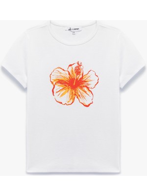 Koton Slim Fit Kısa Kollu Bisiklet Yaka Pamuklu Hibiskus Baskılı Tişört