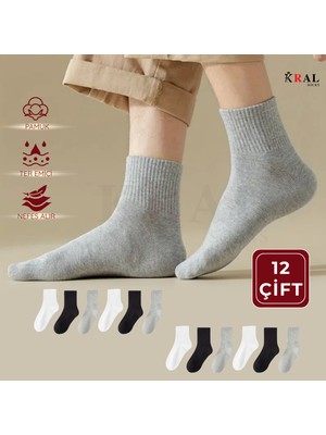 Kral Socks 12 Çift Unisex Spor Tenis Kolej Çorabı – Pamuklu Nefes Alabilen Rahat Çorap Seti