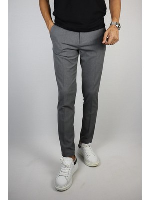 İnpool Erkek Slim Fit Italyan Kesim Esnek Kumaş Pantolon Gri Desenli Model