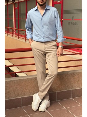 İnpool 23INP269 Günlük Pantolon Dar Paça Slim Fit Orta Kalın Poliviskon Kumaşla Şık Görünüm