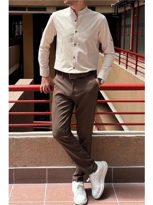 İnpool Pantolon 23INP269 Günlük Stil Kahverengi Desenli Dar Paça 36 Beden Cinsiyet Belirtilmemiş