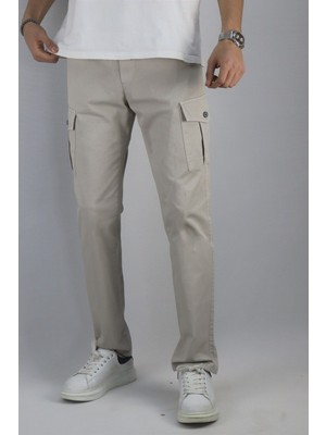 Bel bağcıklı, Pamuklu gabardin kumaş, Oversize-Regular fit kargo cep pantolon 256