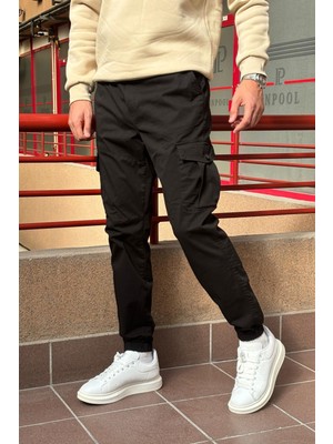 Erkek, Bel Ve Paça Lastikli, Kargo Cep, Gabardin Pantolon