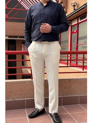 İnpool Old Money Culture Büyük Beden Yazlık-Baharlık Erkek Kumaş Pantolon 296 Dil Detaylı İnce Poliviskon