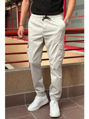Erkek, Bel Ve Paça Lastikli, Kargo Cep, Gabardin Pantolon