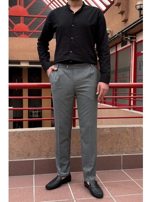 İnpool Old Money Culture Büyük Beden Yazlık-Baharlık Erkek Kumaş Pantolon 296 Koyu Gri Düz Desenli