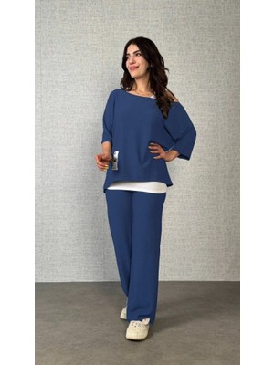 Kadın Kısa Kollu Omuzlardan Açık Yarasa Kollu Bürümcük Bluz ve Pantolon ve Viskon Atlet