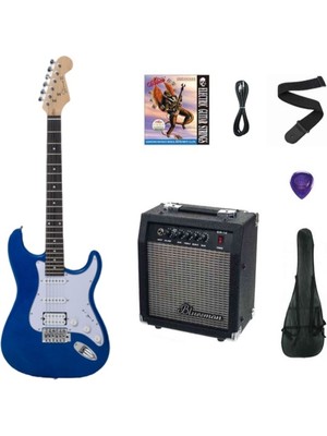Strauss ESH-211 Bl Elektro Gitar Hss - Mavi Set(Anfi-Softcase-Askı-Tel-Kablo-Pena)