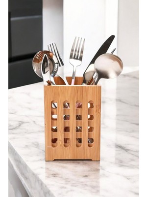 Şık Bambu Mutfak Kaşıklık, Dekoratif Tezgah Üstü Düzenleyici