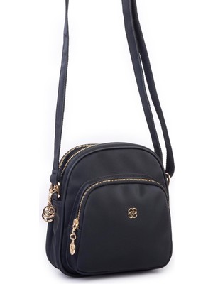 Nas Bag Kadın Çok Gözlü Günlük Çapraz ve Omuz Çanta Siyah Saten  (20X22 Cm)