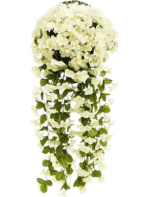 Alshop Saksı Dahil Duvar Süsü Yapay Çiçek Sarkan Begonvil Sarmaşık Çiçeği Beyaz