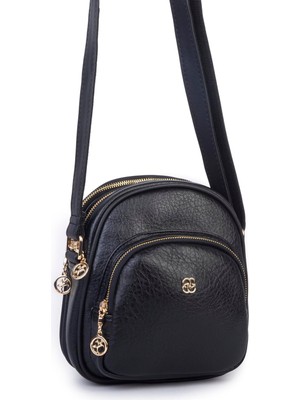 Nas Bag Kadın Çok Gözlü Günlük Çapraz ve Omuz Çanta Siyah Victoria  (20X22 Cm)